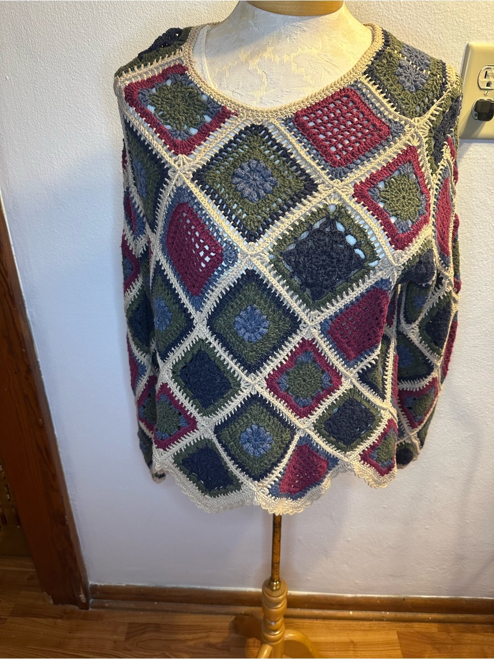 Vintage Handmade Crochet Patchwork Sweater - Multicolor